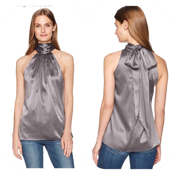 Ramy Brook Tops - Ramy Brook Paige High Neck Gray Silk Halter Top
